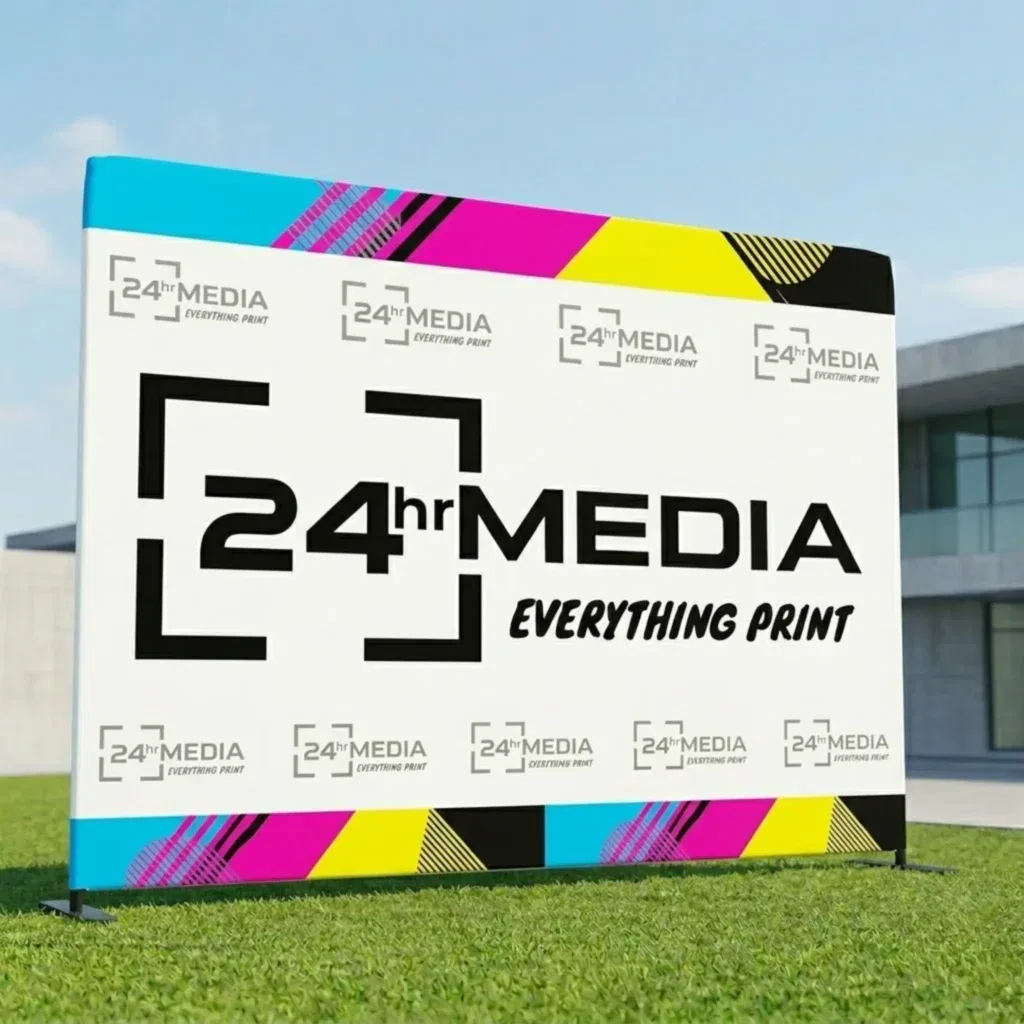 Large format fabric banner wall and seamless media backdrop for events by 24hrMedia